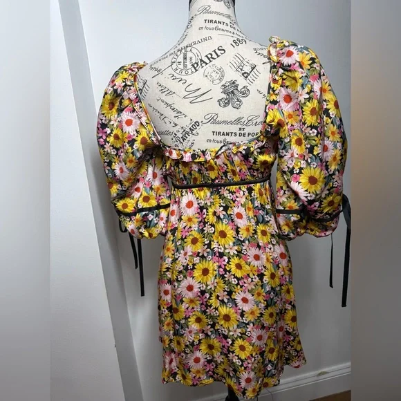 For Love & Lemons Daisy Floral Babydoll Mini Dress Puff Sleeve Cottagecore